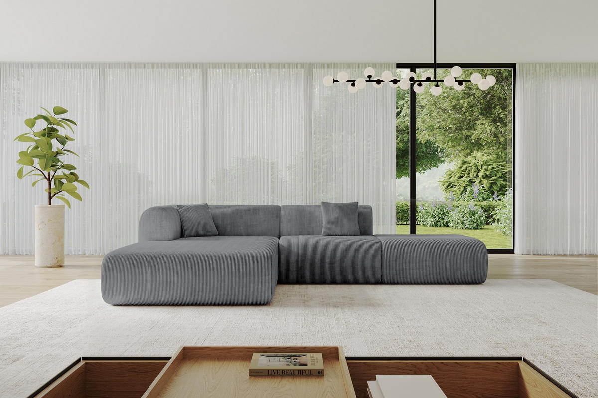 ECKSOFA Ottomane Links OVLY-L 289x176x71 Dunkelgrau Cord - Dunkelgrau/Anthrazit, Holzwerkstoff/Kunststoff (176/289cm) - ALTDECOR