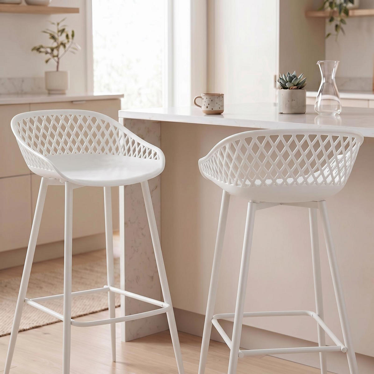BARHOCKER IREK 2ER-SET - Weiß, Textil (47/99/49cm) - IDIMEX