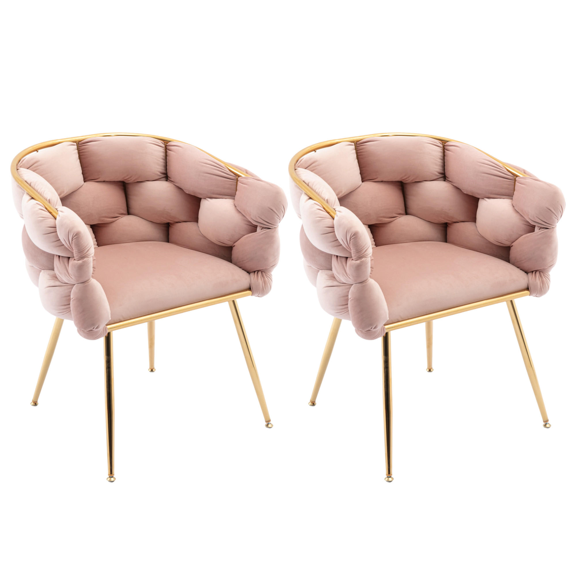 ARMLEHNSTUHL-SET 2 Stück Samt mit Gold-Metallgestell, DE-42349, Rosa - Pink, Metall (58/75/59cm) - ComfortXL