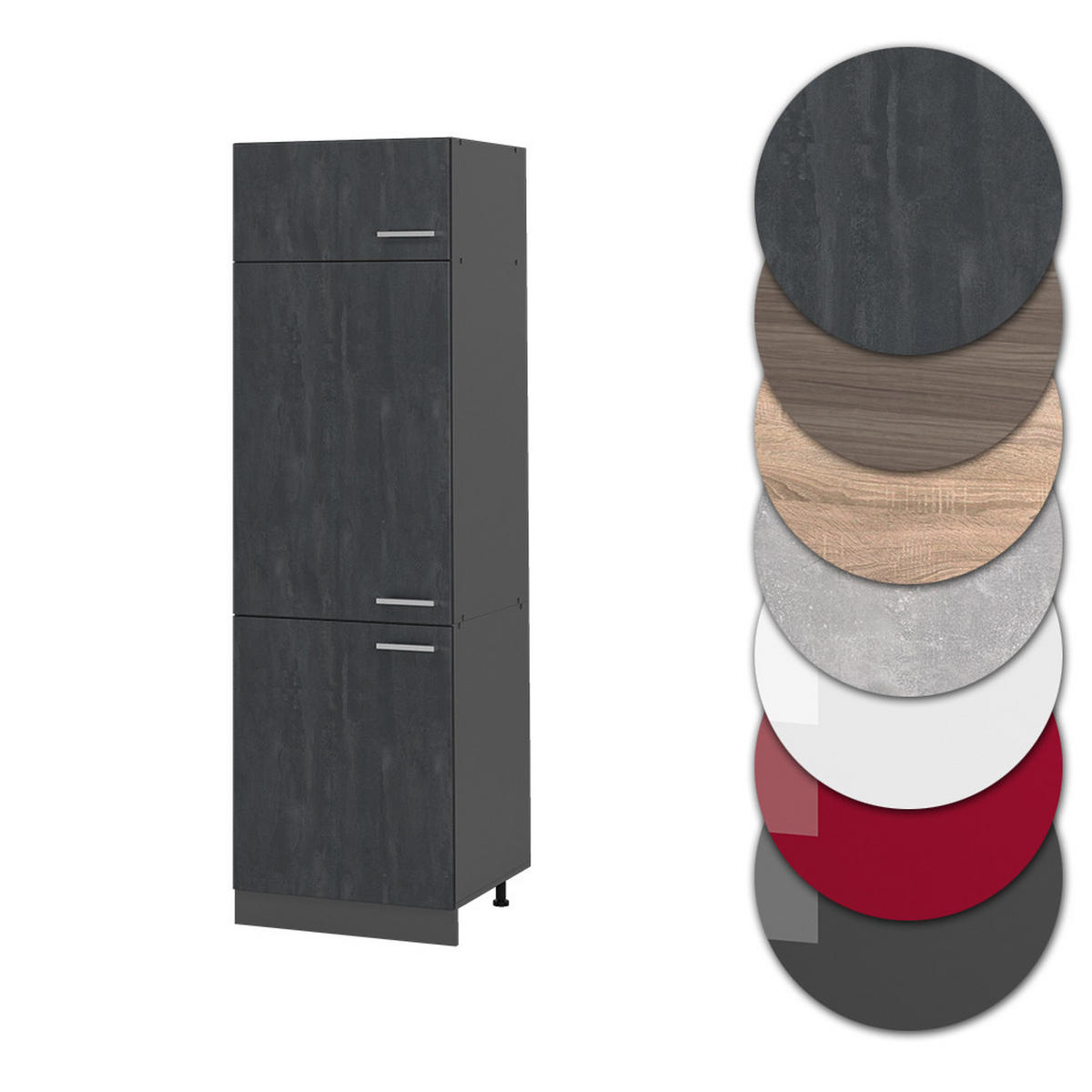 KÜHLUMBAUSCHRANK R-Line Schwarz Beton 60 cm - Anthrazit/Schwarz, Holzwerkstoff (60/206.8/57.2cm) - Vicco
