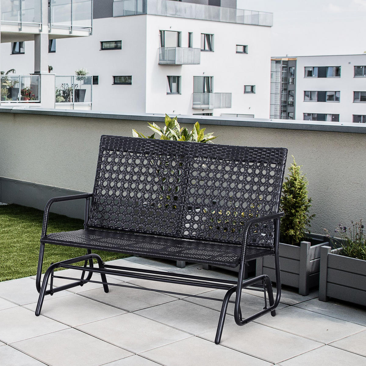 GARTENSCHAUKEL 2Sitzer Polyrattan - Schwarz, Metall (76/90/120cm) - Outsunny