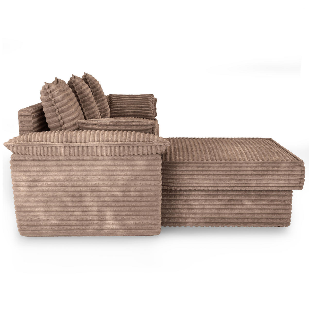 ECKSOFA LINKS Gerippter Samt XXL Taupe 257cm - Taupe, Textil (168/257cm) - Sia Home