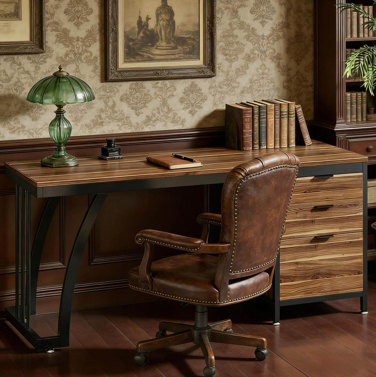 SCHREIBTISCH mit 3 Schubladen 150 x 50 x 75 cm Walnut Metall & Holz - Braun, Metall (150/50/75cm) - Meubliv