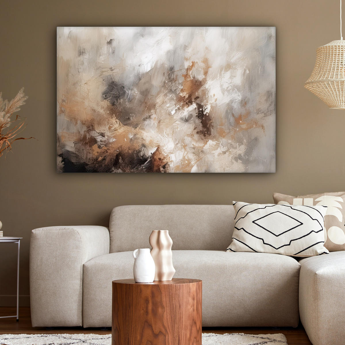LEINWANDBILD - Farbe - Abstrakt - Beige - Kunst - 120x80 - Kunstdruck - Greige, Textil (120/80cm) - MuchoWow