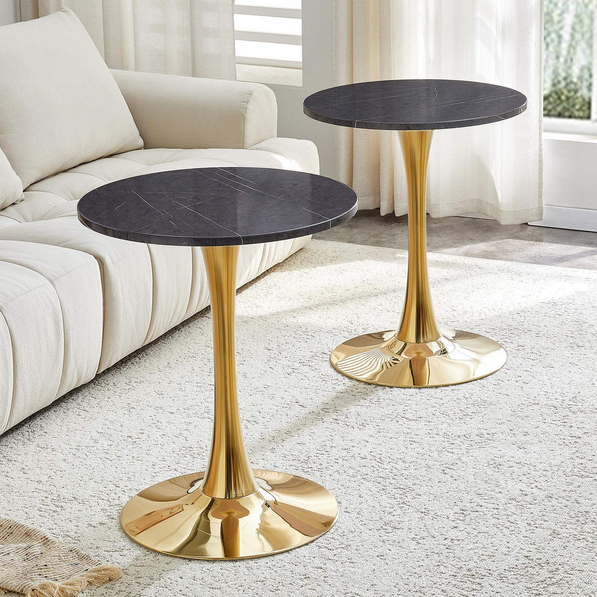 BEISTELLTISCH 60/60/72 cm Schwarz Gold aus MDF Metall runder Tisch in Marmoroptik - Schwarz, Holzwerkstoff (60/60/72cm) - OKWISH