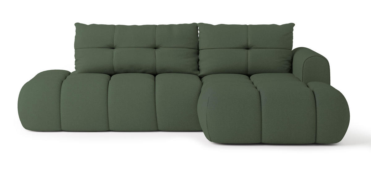 ECKSOFA FLUMA R-S Grün Geflochtener Stoff mit Schlaffunktion - Grün, Holz (274/165cm) - MASSENO