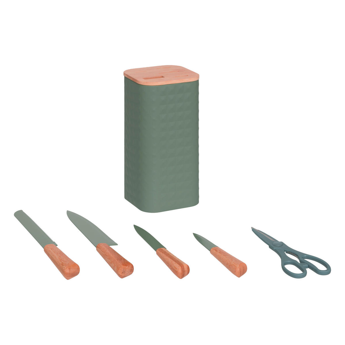MESSERBLOCK für 4 Messer und Schere Sensia 11,5/11,5/36,3 cm - Grün, Metall (11.5cm) - 5five Simply Smart