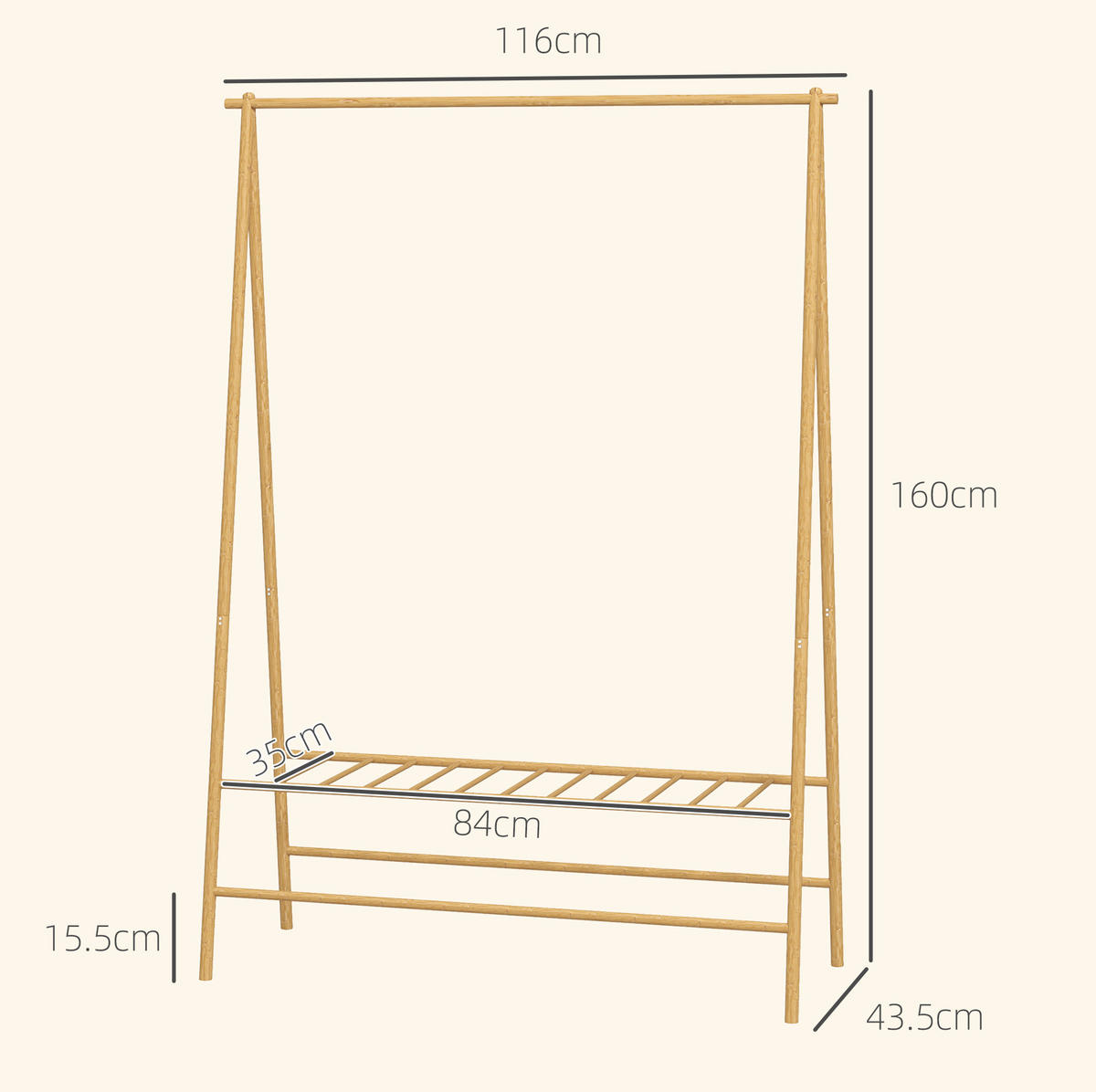 KLEIDERSTÄNDER 116/160/43,5 cm Natur aus Bambus mit Schuhregal - Naturfarben, Naturmaterialien (43.5/160/116cm) - OKMYHOME