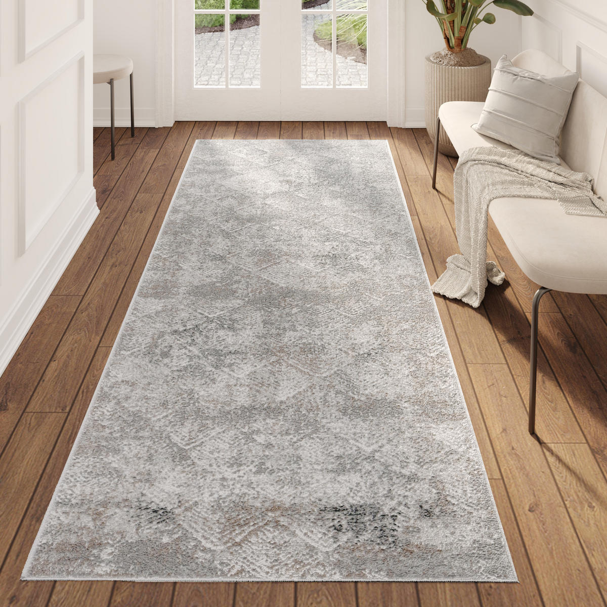 TEPPICHLÄUFER VALLEY hellgrau vintage 100/300 cm - Hellgrau, Textil (100/300cm) - Tapiso