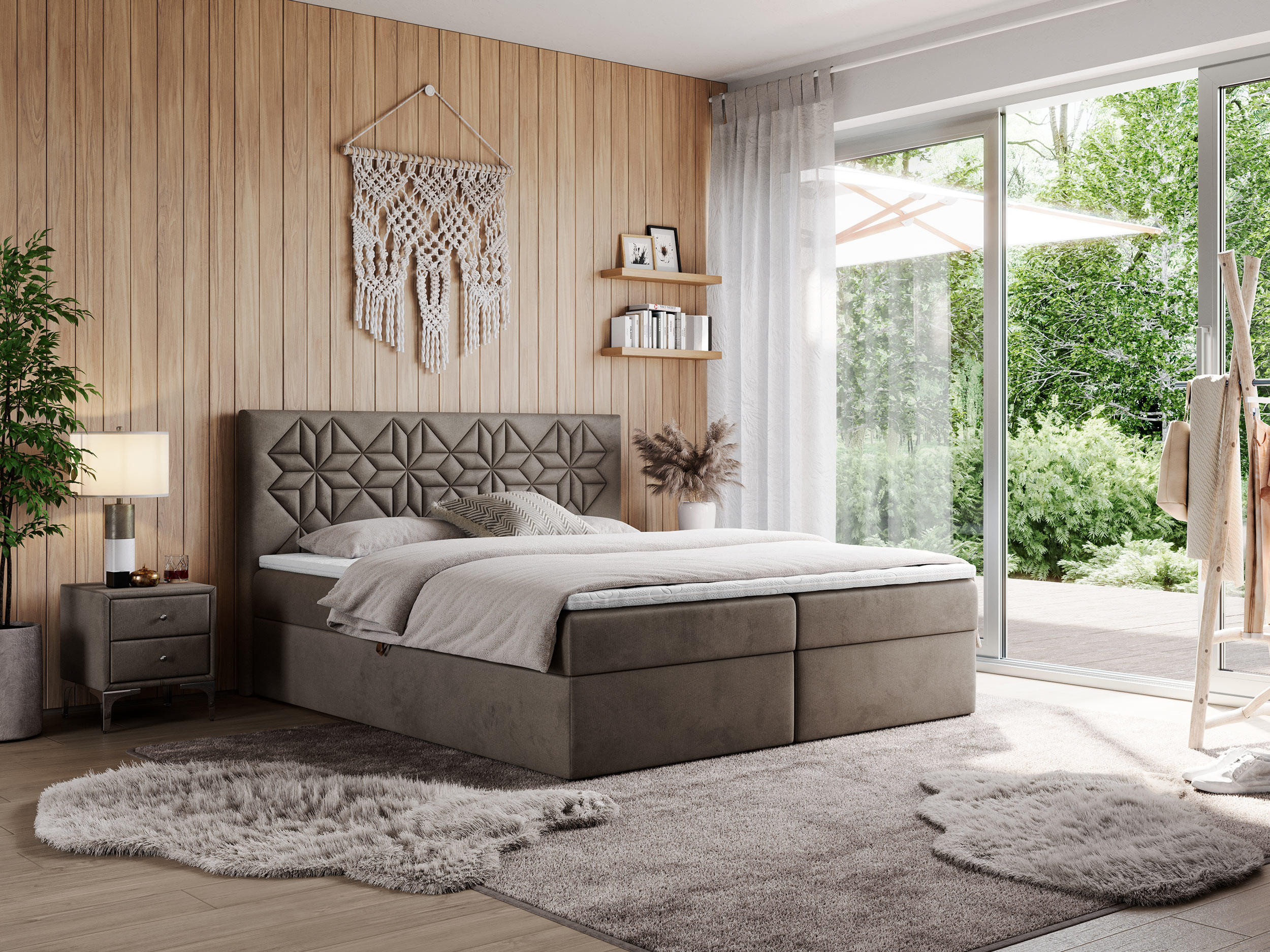 BOXBETT LEILA 140/200 Braun Velvet - H3 - Braun, Holz/Textil (140/200cm) - MKS