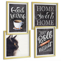 BILDER SET 4er Set - 50x50 cm & 40x60 cm Goldrahmen - Hausküchenthemen Katze - Goldfarben, Kunststoff (50/50cm) - TULUP