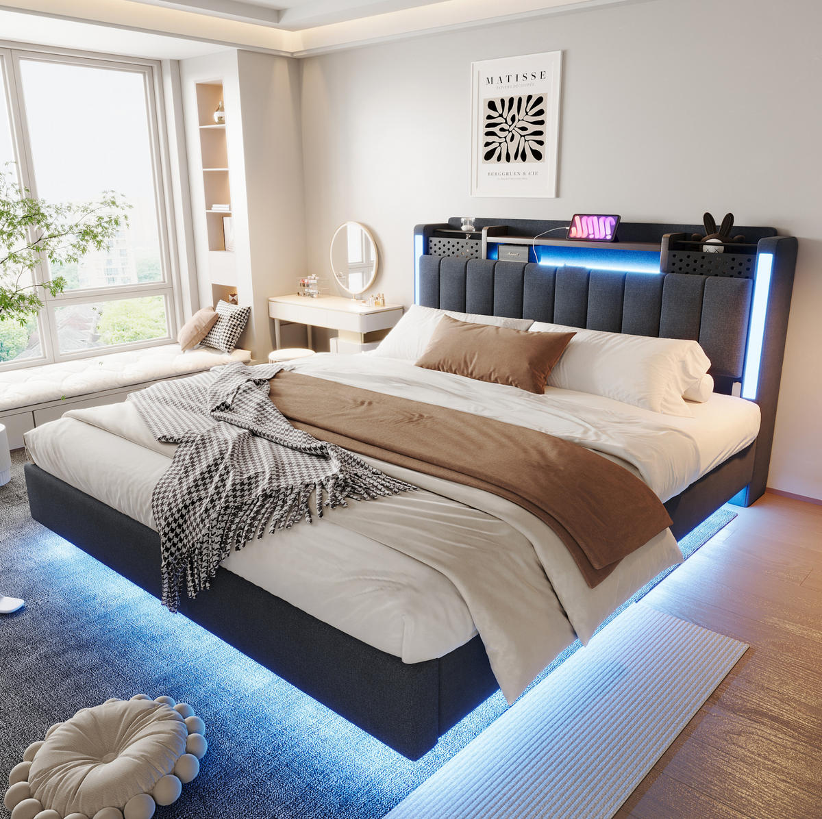 POLSTERBETT mit LED, USB und Stauraum 160x200 cm Grau - Grau, Metall (160/200cm) - Meubliv