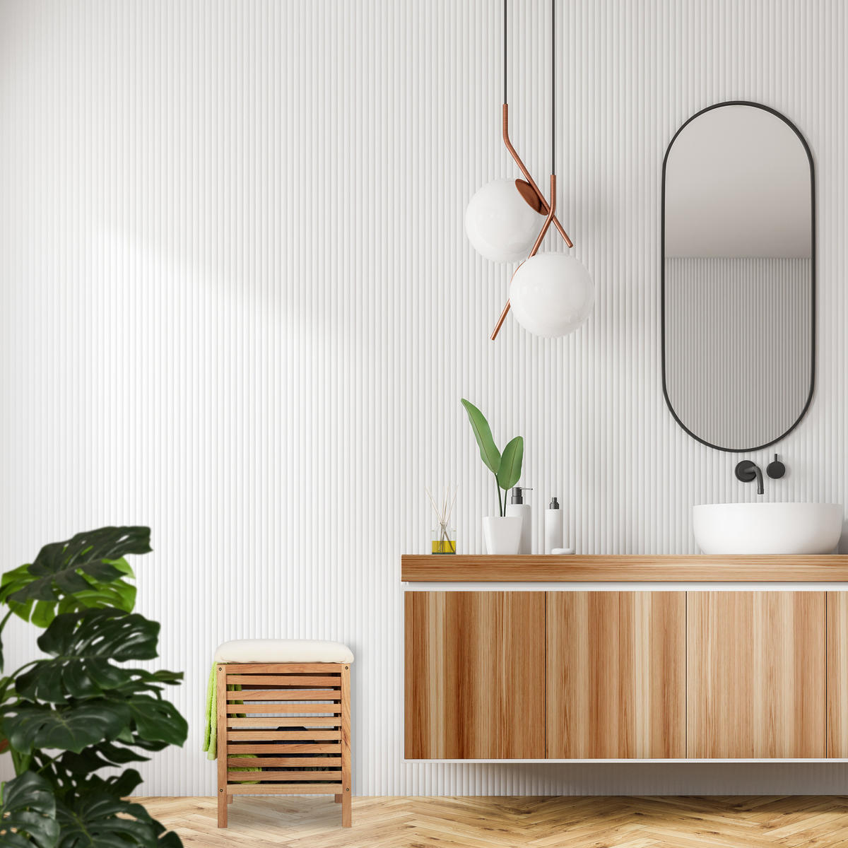 WÄSCHEKORB - Hellbraun, Holz/Textil (39/51/39cm) - Relaxdays