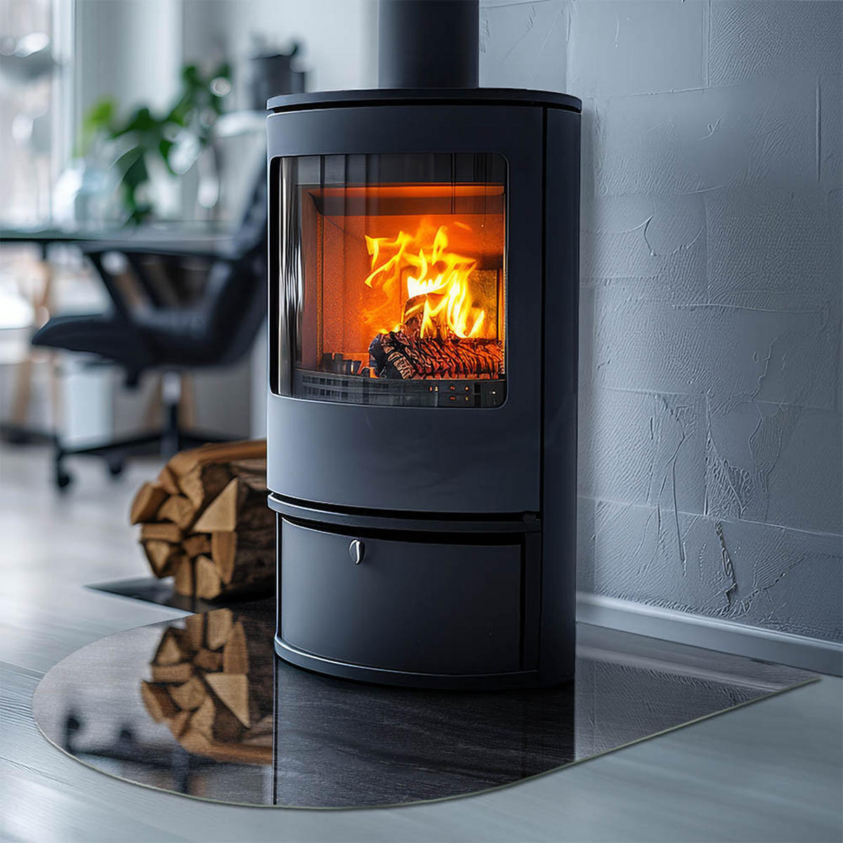 GLASPLATTE für Kamin 80x70 cm Schwarz - Schwarz, Glas (80/70/0.4cm) - ArtPrintCave