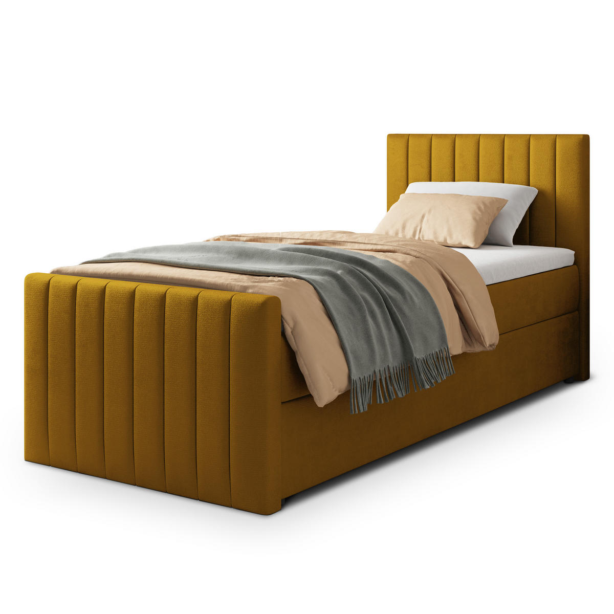 POSTEL BOXSPRING ARION 100x200 cm, s matrací a úložným prostorem, žlutá - žlutá, kompozitní dřevo/textil (100/200cm) - MASSENO