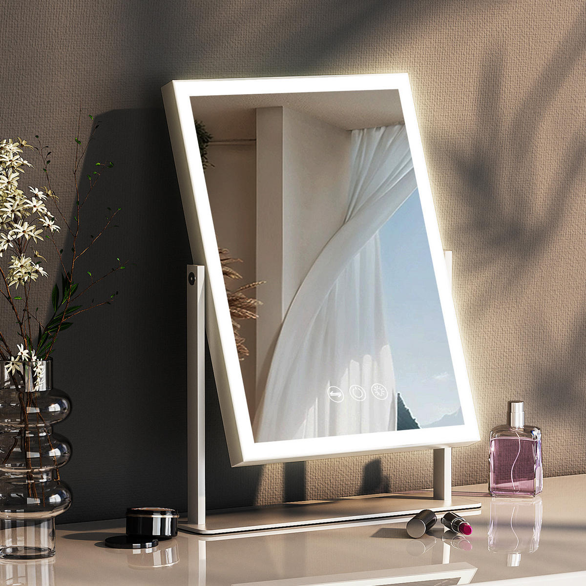 SCHMINKSPIEGEL mit LED Lichtleiste weiß 30/41 cm - Weiß, Metall (30/41/3cm) - VANITII