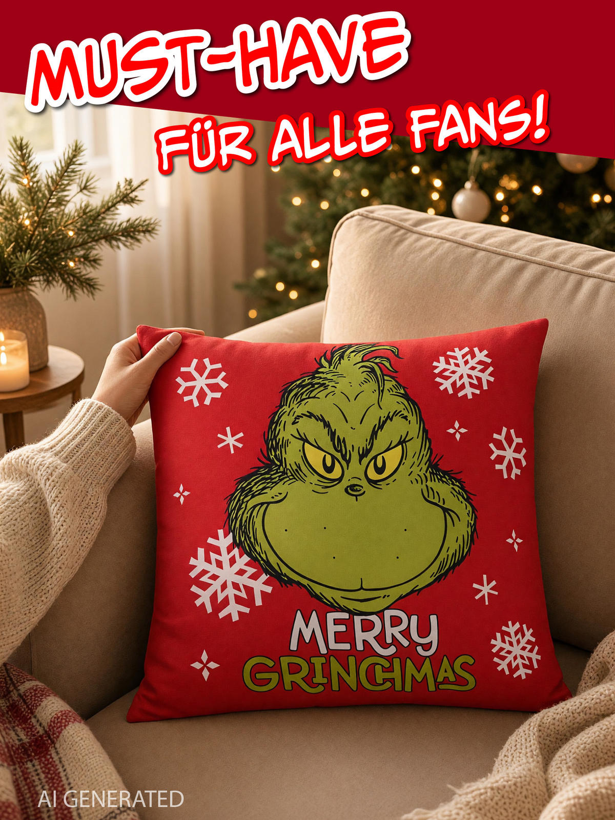 ZIERKISSEN The Grinch Rot 40 x 40 cm - Rot, Textil (40/40/10cm) - United Labels