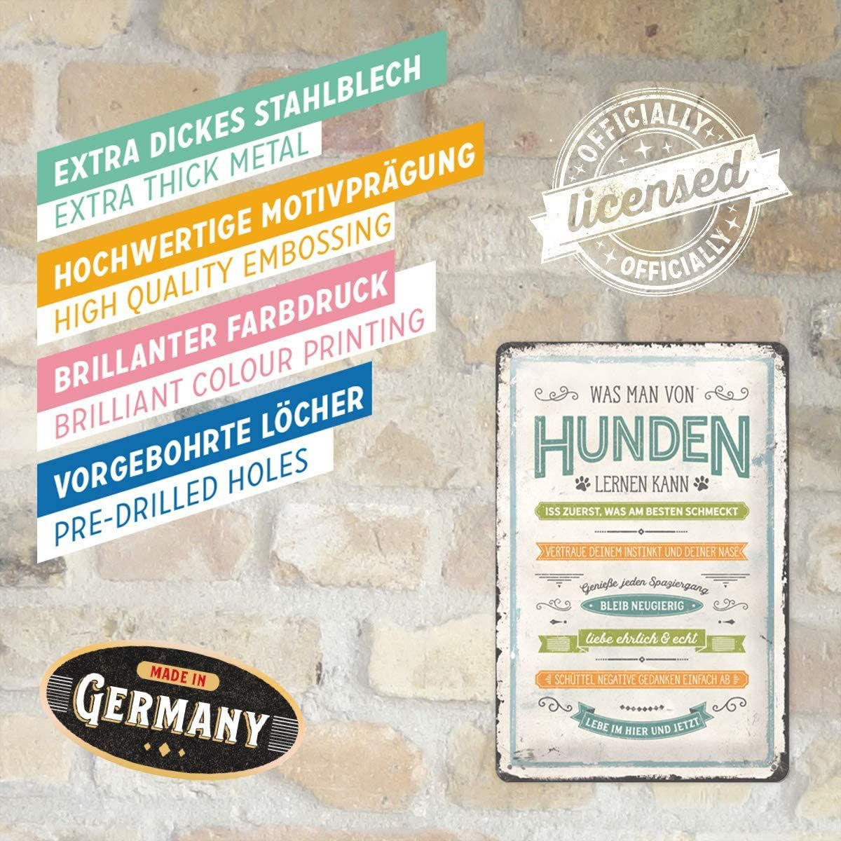 BLECHSCHILD 20/30 cm PfotenSchild Was man von Hunden lernen kann - Multicolor, Metall (20/30cm) - Nostalgic-Art