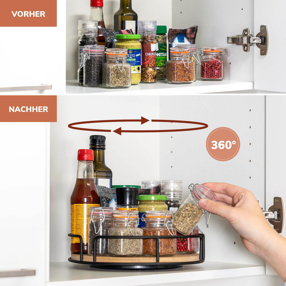 DREHTELLER Bambus/Metall schwarz - Schwarz, Metall (25/6/25cm) - eluno