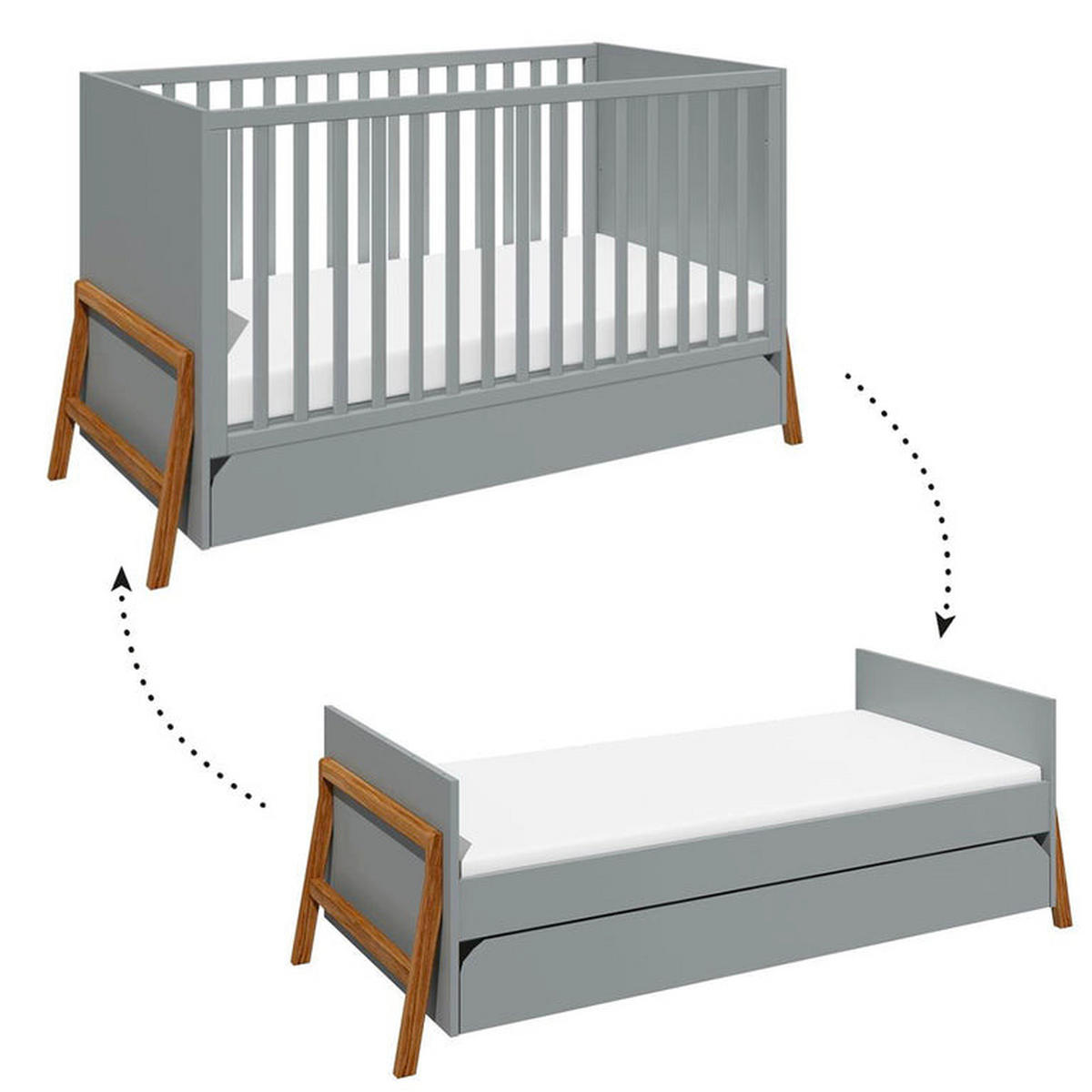 SOBA ZA BEBE 2-dijelni Sivi - siva, drvni materijal (161/90/75cm) - Petits-meubles