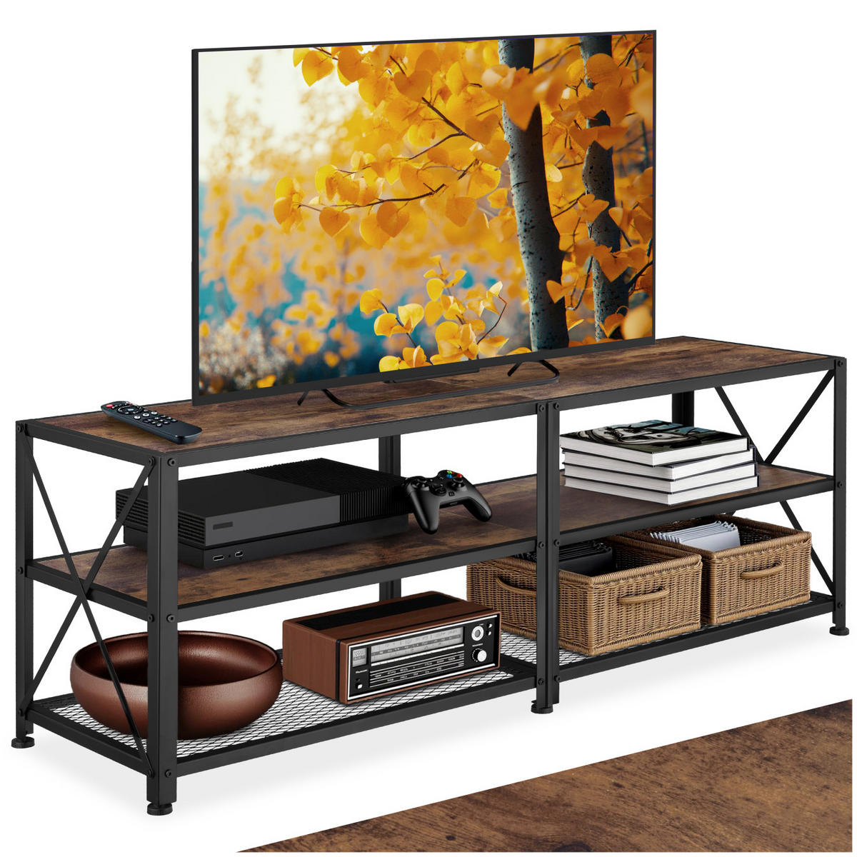 TV-REGAL Chicago,141 x 41,5 x 50,5 cm,Industrial Holz dunkel, rustikal - Rostfarben, Holzwerkstoff (41.5/50.5/141cm) - tectake