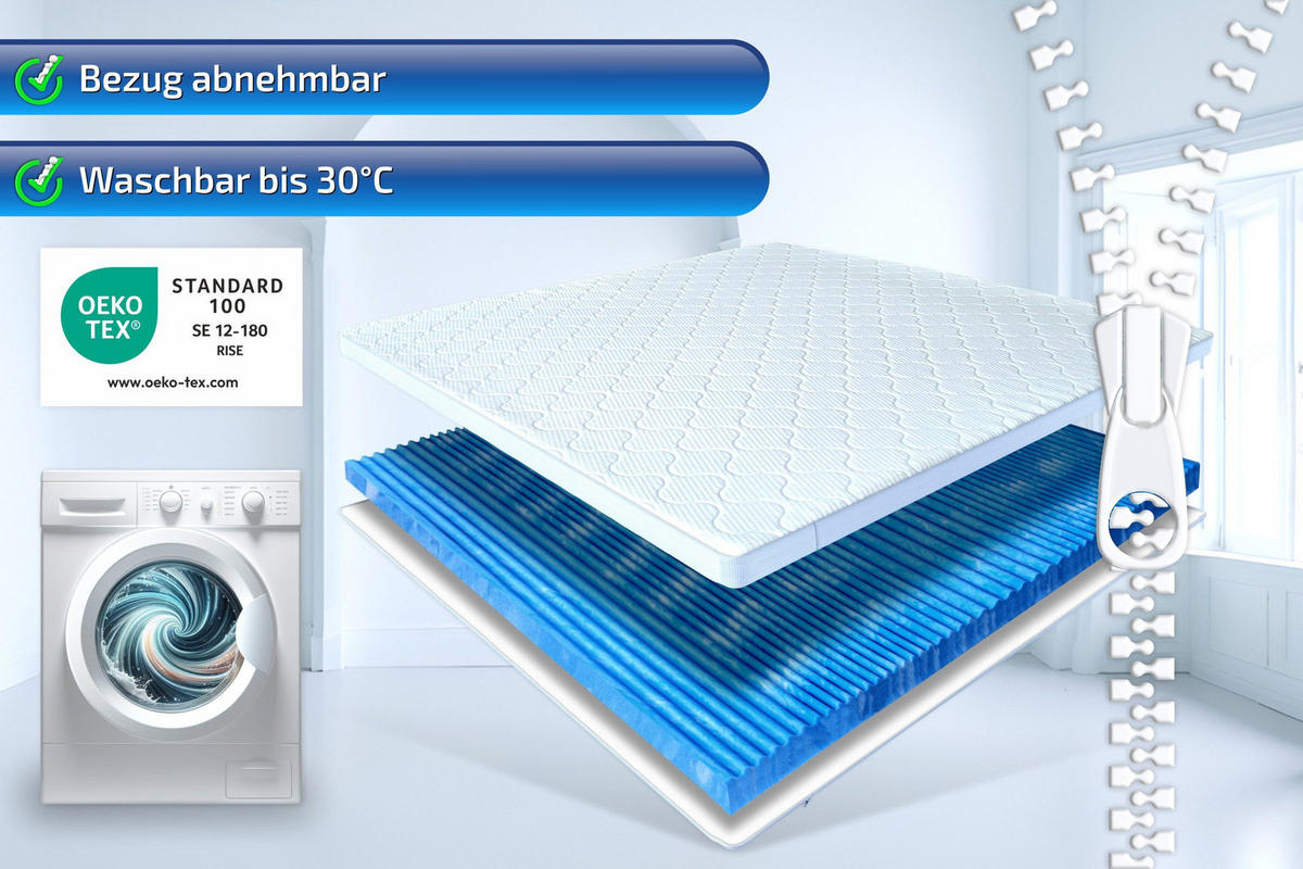 GELSCHAUMTOPPER Gelax Platin 200x200 7cm Hoch - Weiß, Textil (200/200cm) - Matratzen Perfekt