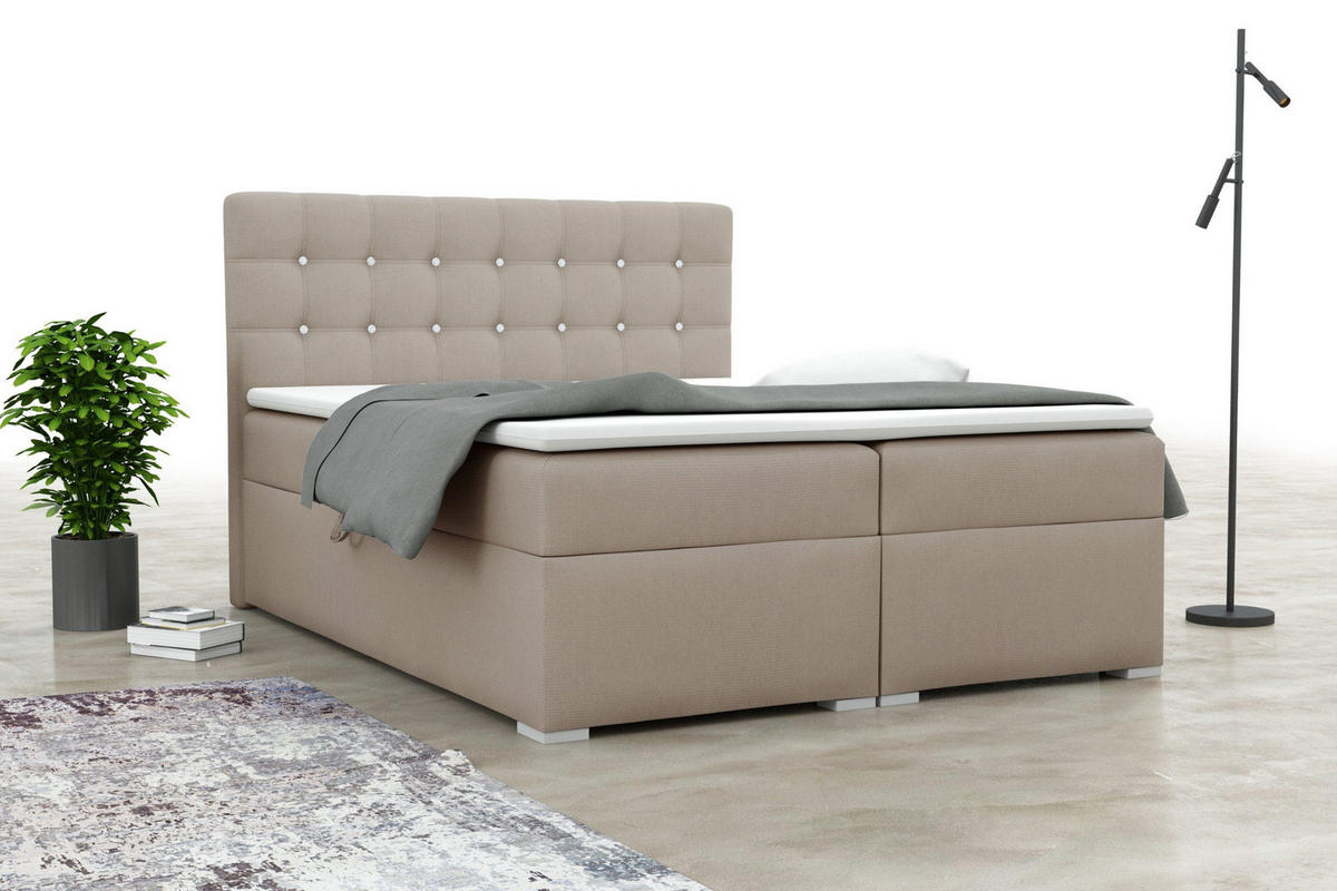 BOXBETT ROSE 140/200 in Velours Beige H4 - Beige, Holz/Holzwerkstoff (140/200cm) - Deine Möbel 24
