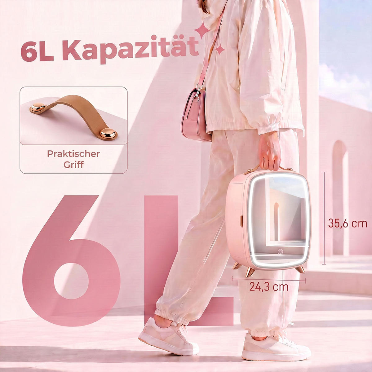 MINI-KOSMETIKKÜHLSCHRANK Kunststoff Glas Rosa - Rosa, Kunststoff (19.4/35.6/24.3cm) - HOMCOM