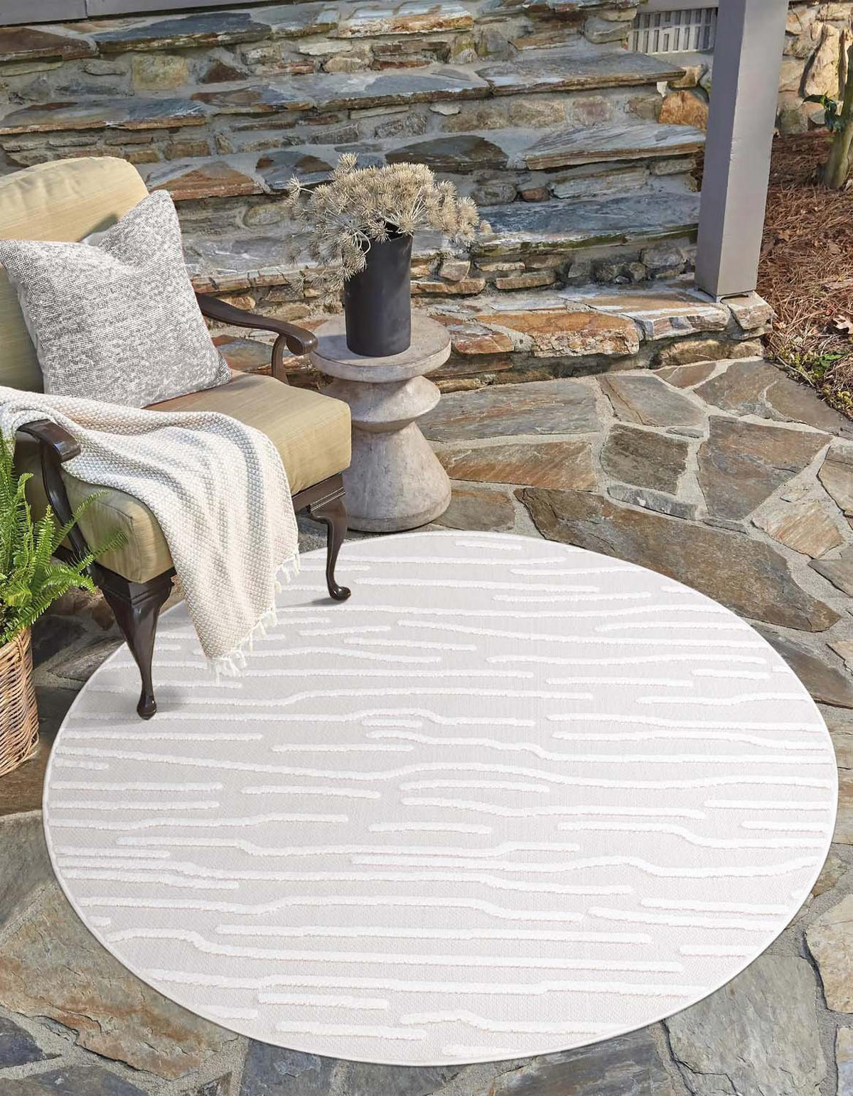 OUTDOOR-TEPPICH Santorini 450 Creme 200 cm Rund - Creme, Textil (200/200cm) - carpet city