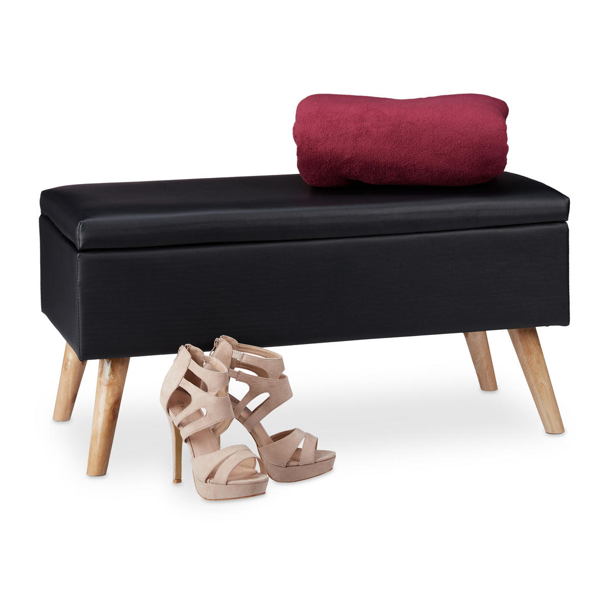 SITZBANK - Schwarz, Holz/Holzwerkstoff (80/40/39.5cm) - Relaxdays