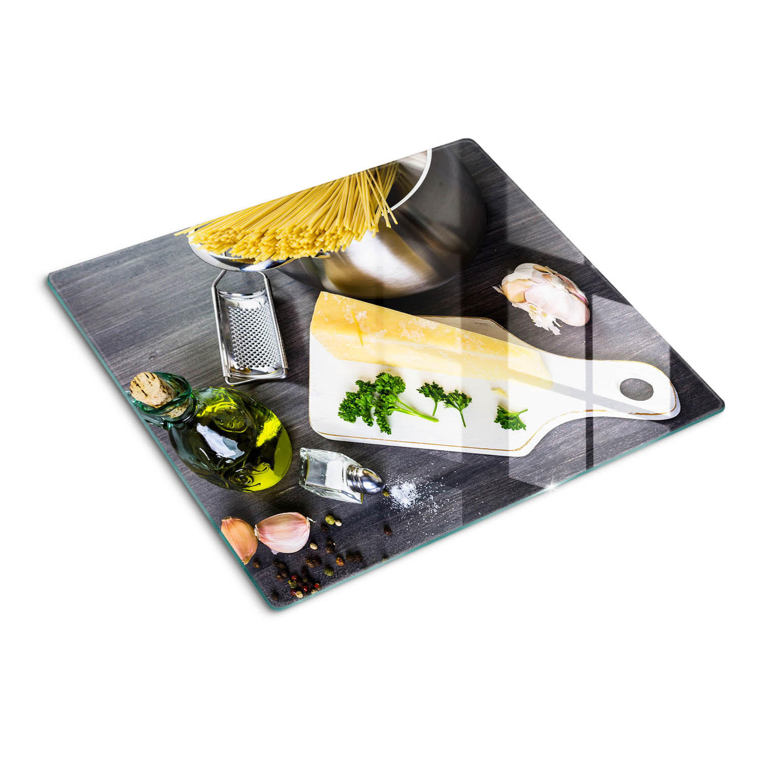 GLASPLATTE 60x52 cm Nudeln mit Knoblauch - Multicolor, Glas (60/0.4/52cm) - TULUP