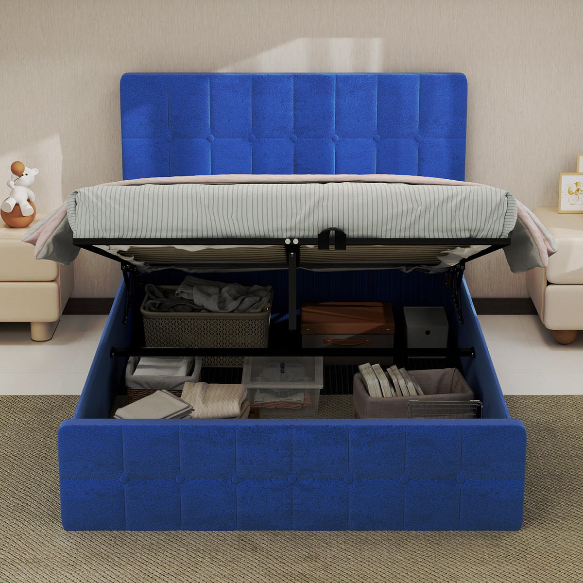 STAURAUMBETT 140/200 cm DE-35401 mit Staufach Blau - Blau, Metall (140/200cm) - ComfortXL