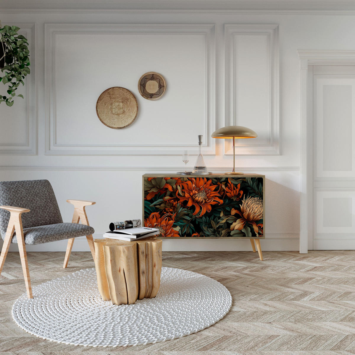 SIDEBOARD DAWN BLOOM, Eicheneffekt, 111x42x77,5 cm, 2 Türen - Eichefarben/Buchefarben, Holzwerkstoff/Buchenholz (111/77.5/42cm) - SpaceRebels