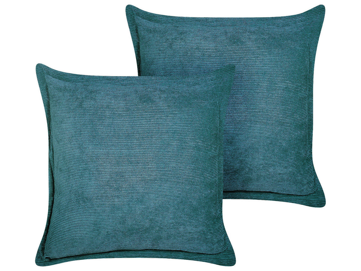 DEKOKISSEN CORD 2er-Set Blaugrün 43/43 cm Zinnia - Türkis, Textil (43/43cm) - Beliani