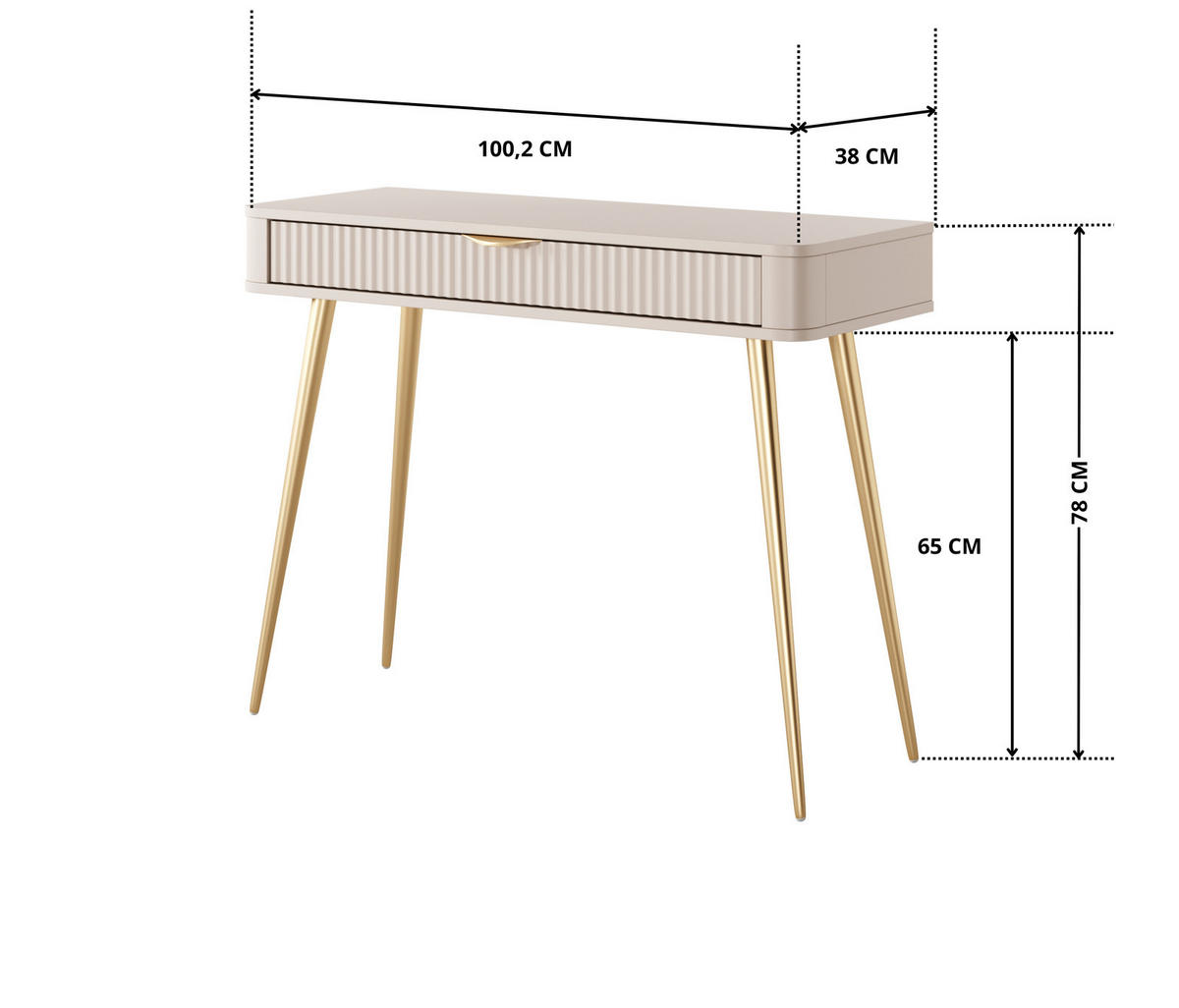 KONSOLENTISCH Flore 100 cm Beige / Gold - mit Schublade - Beige/Gelb, Holz/Holzwerkstoff (38/100/78cm) - Ravio