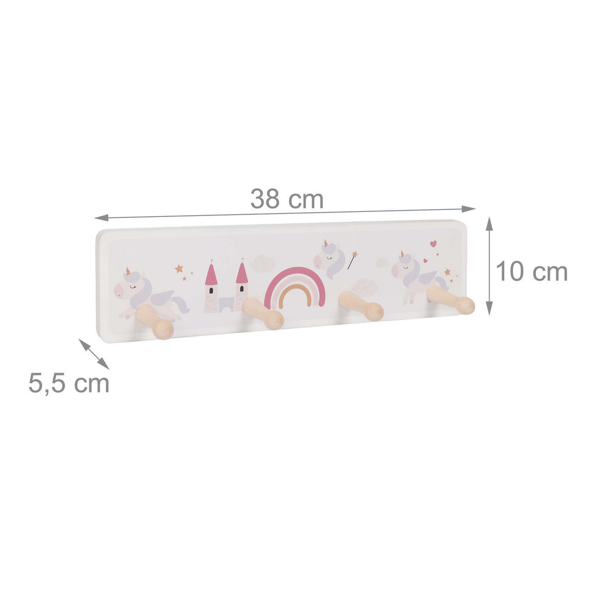 VĚŠÁK Vícebarevný dětský 4-háčky 10x38 cm - různobarevná/světle růžová, dřevo/kompozitní dřevo (38/10/5.5cm) - Relaxdays
