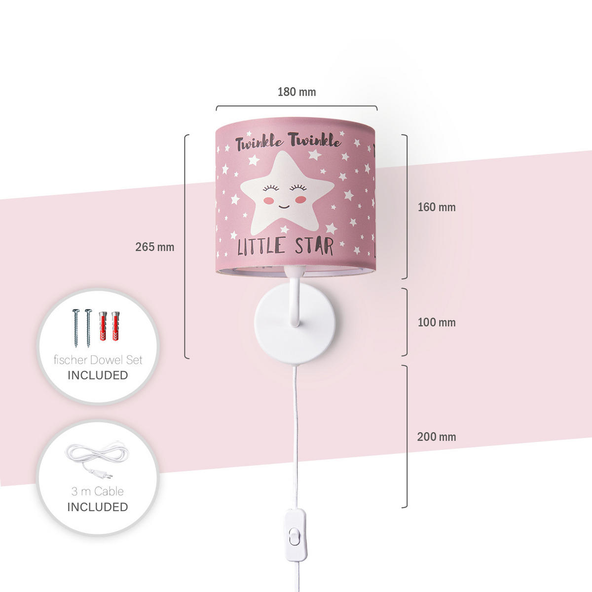 KINDERZIMMERLAMPE Luca Wl Ale 105 - Altrosa, Metall (18/26.9/20.9cm) - Paco Home