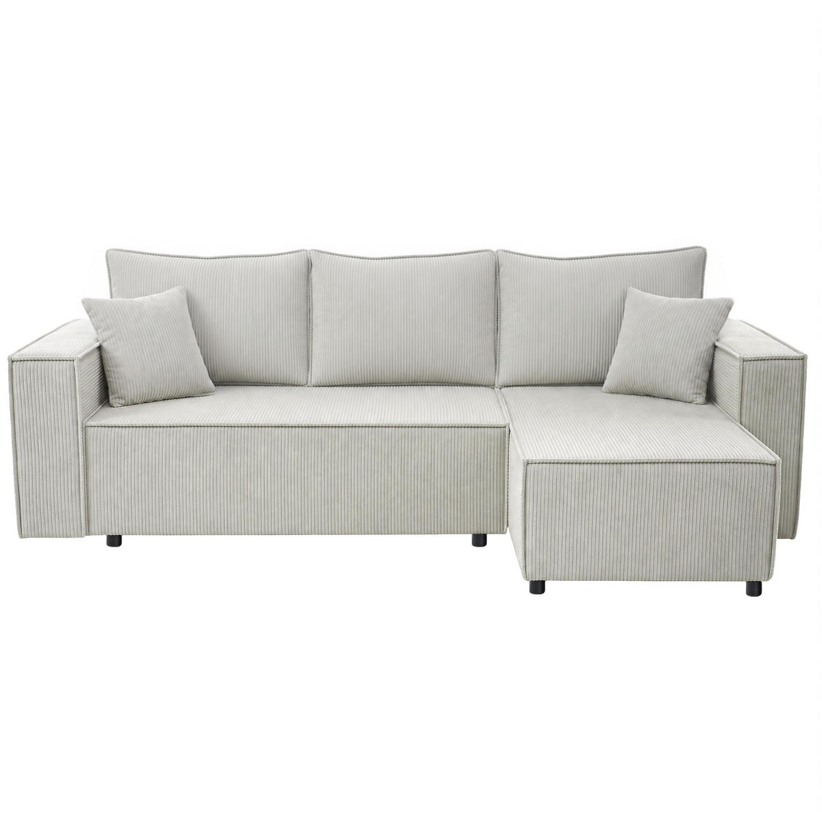 ECKSCHLAFSOFA Neapol mit Bettkasten, 255 cm, Cord-Stoff, Beige - Beige/Schwarz, Textil (256/148cm) - Beautysofa
