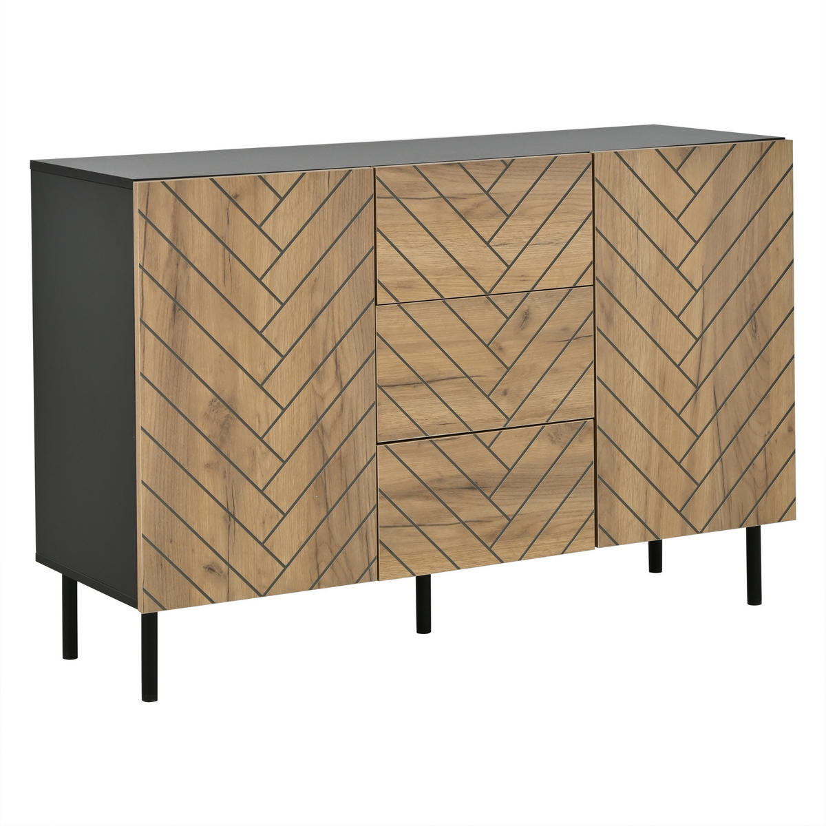 SIDEBOARD Schwarz und Holzfarben 120/40/76 cm - Naturfarben, Holzwerkstoff (120/76/40cm) - PANGIVO