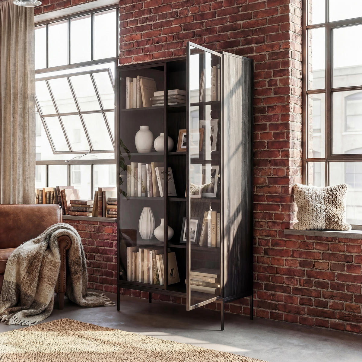 VITRINE DABLIN Glastüren, 100/41/190 cm Schwarz - Schwarz, Holzwerkstoff/Metall (100/190/41cm) - Idohome