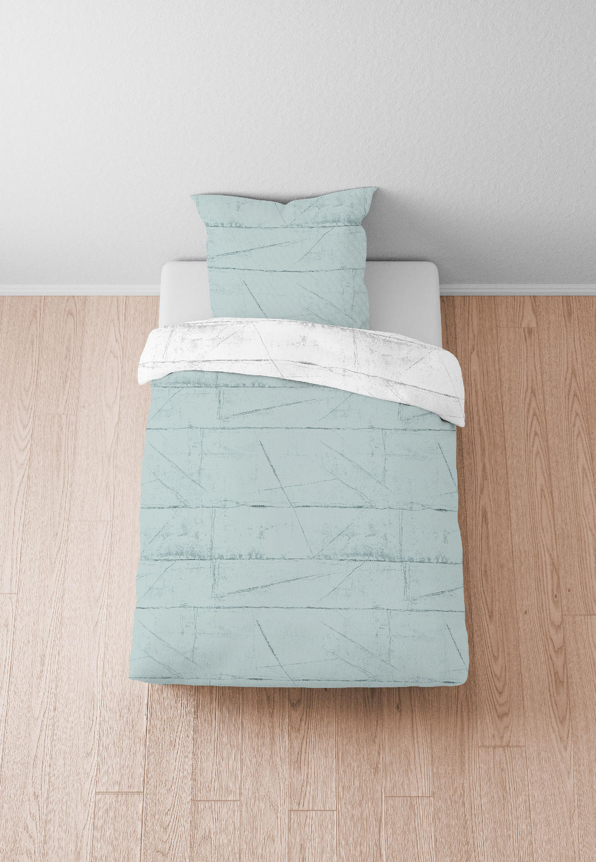 BETTWÄSCHE-GARNITUR Satin Wand ciel, 135x200 cm + 80x80 cm - Hellblau, Textil (135/200cm) - biberna