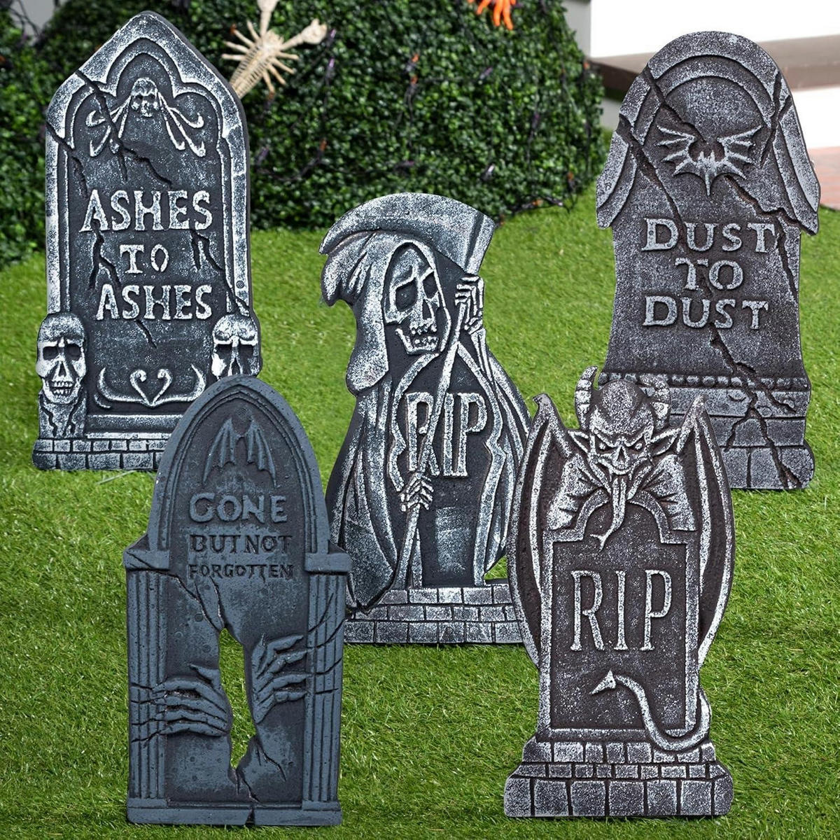HALLOWEEN Grabsteine 5-teiliges Set 43 cm Schaumstoff mit Metallspießen - Grau, Kunststoff (22/15.8/44.4cm)