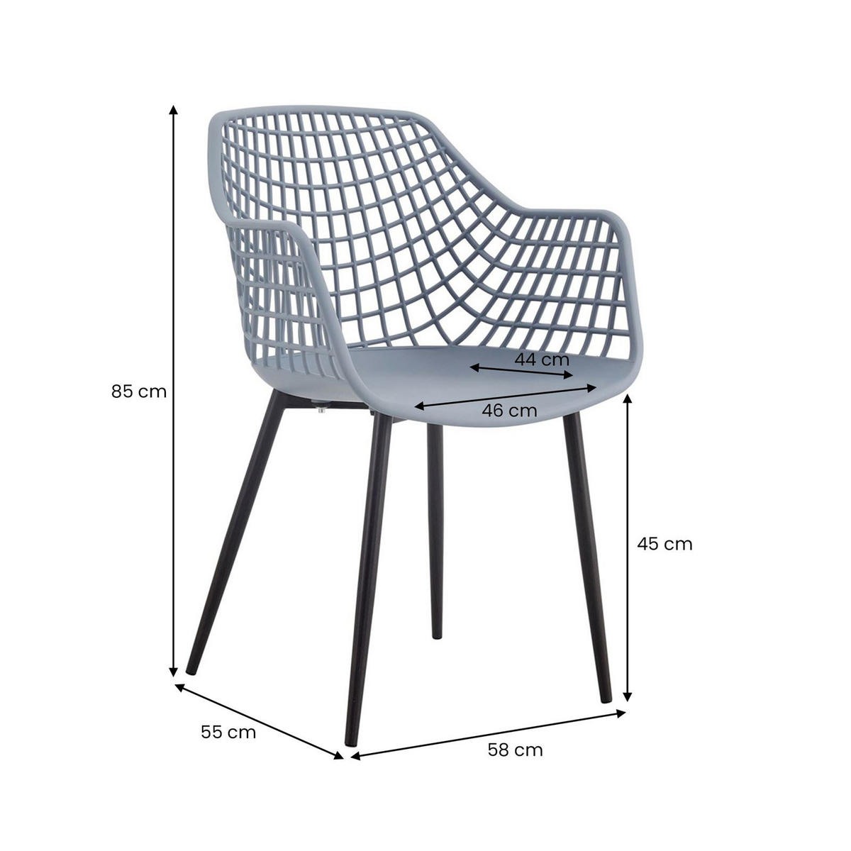 GARTENSTUHL LUCIA 4ER-SET - Hellgrau, Textil (58/85/55cm) - IDIMEX