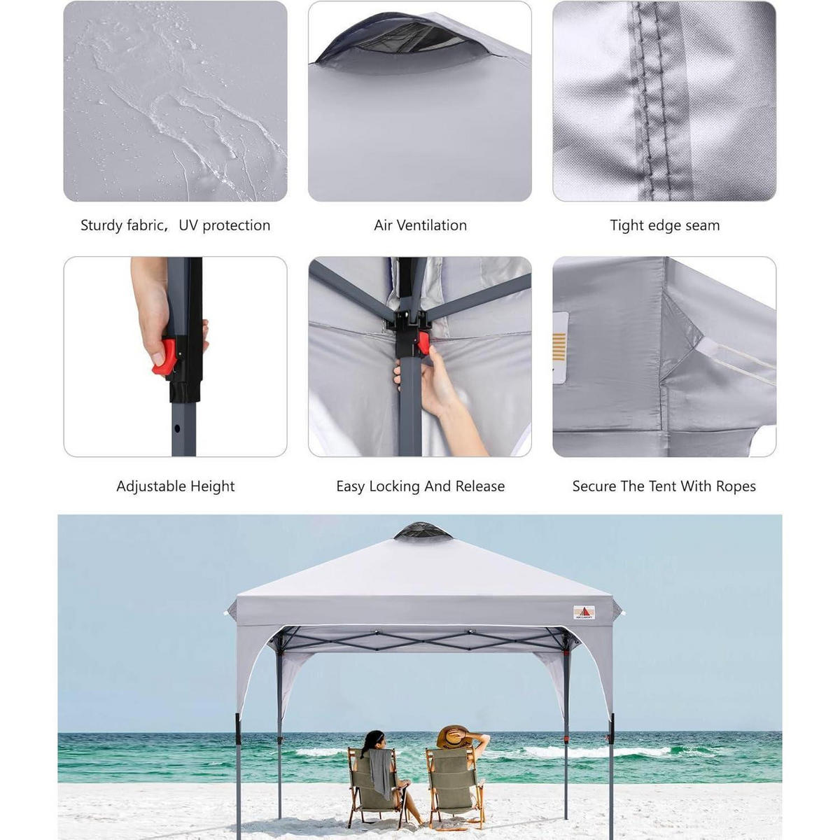 PAVILLON 2.5x2.5M wasserdicht Hellgrau - Grau, Textil (243.8/259.1/243.8cm)