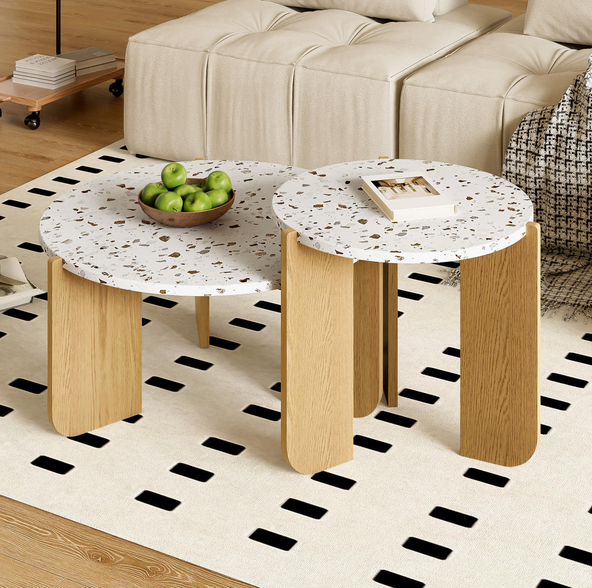 COUCHTISCH-SET aus MDF 70x70x35 cm Weiß und Holzfarbe im 2er-Set - Naturfarben, Holzwerkstoff (70/70/35cm) - IVMEU