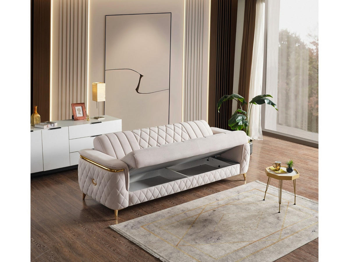SITZGARNITUR Pasadena, Beige Stellvariante 3+1+1 - Beige, Holzwerkstoff/Kunststoff (240/90/98cm)
