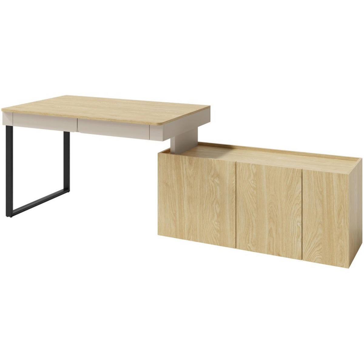 SCHREIBTISCHKOMBINATION Lico Schreibtisch mit Kommode für Jugendzimmer, Sandbeige - Beige/Schwarz, Holzwerkstoff (131/140/74.5cm) - Beautysofa