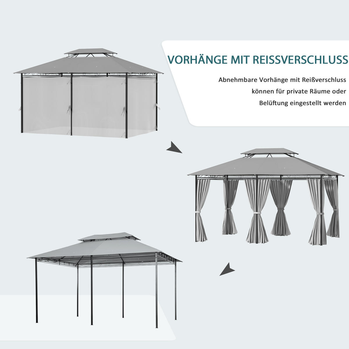 GARTENPAVILLON Stahl Polyester Grau - Dunkelgrau, Kunststoff/Metall (400/265/300cm) - Outsunny