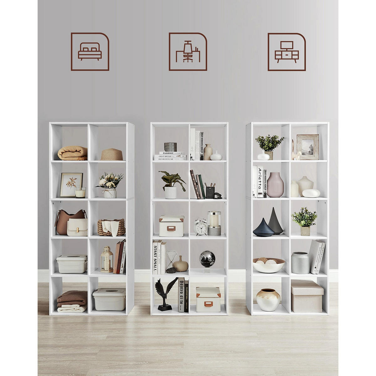 BÜCHERREGAL AUFBEWAHRUNGSREGAL - Weiß, Holzwerkstoff (65.5/162/30cm) - Hansiro