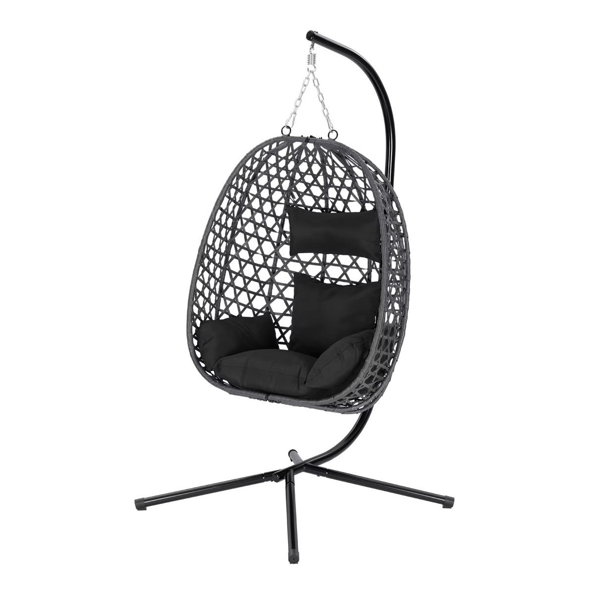 HÄNGESESSEL mit Ständer Kissen Kopfstütze Schaukelstuhl - Schwarz, Metall (105/195/105cm) - Kaket